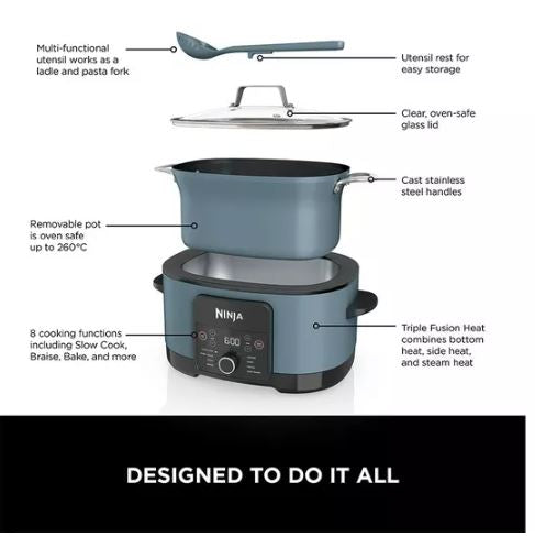 NINJA Food Cooker 8-in-1 Slow Cooker 8L - Sea Salt Grey