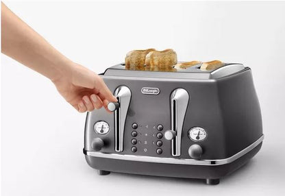 Delonghi Metallics 4 Slice Metal Toaster Grey