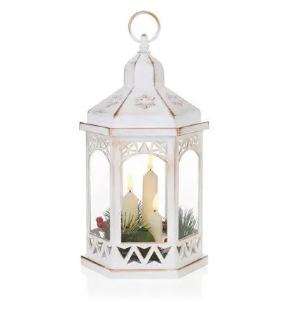 33cm Hexagonal Lantern with Triple Flickabrights 2 Styles (1 Item Only)