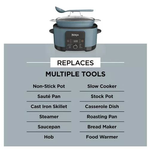 NINJA Food Cooker 8-in-1 Slow Cooker 8L - Sea Salt Grey