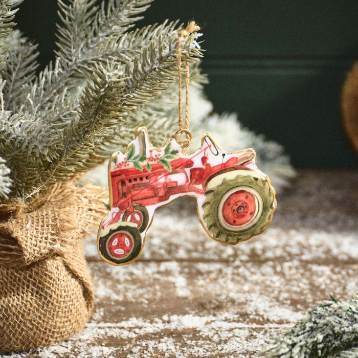 Christmas on the Farm Metal Shaped Tractor Hanger