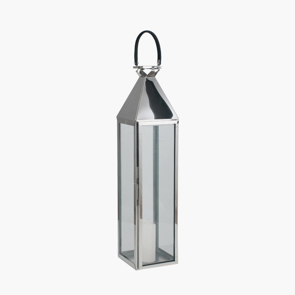 Silver Stainless Steel and Glass Lantern Large