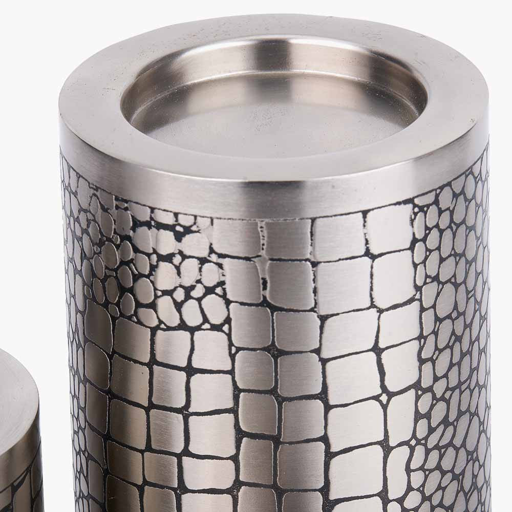 S/3 Antique Silver Croc Print Candle Holder