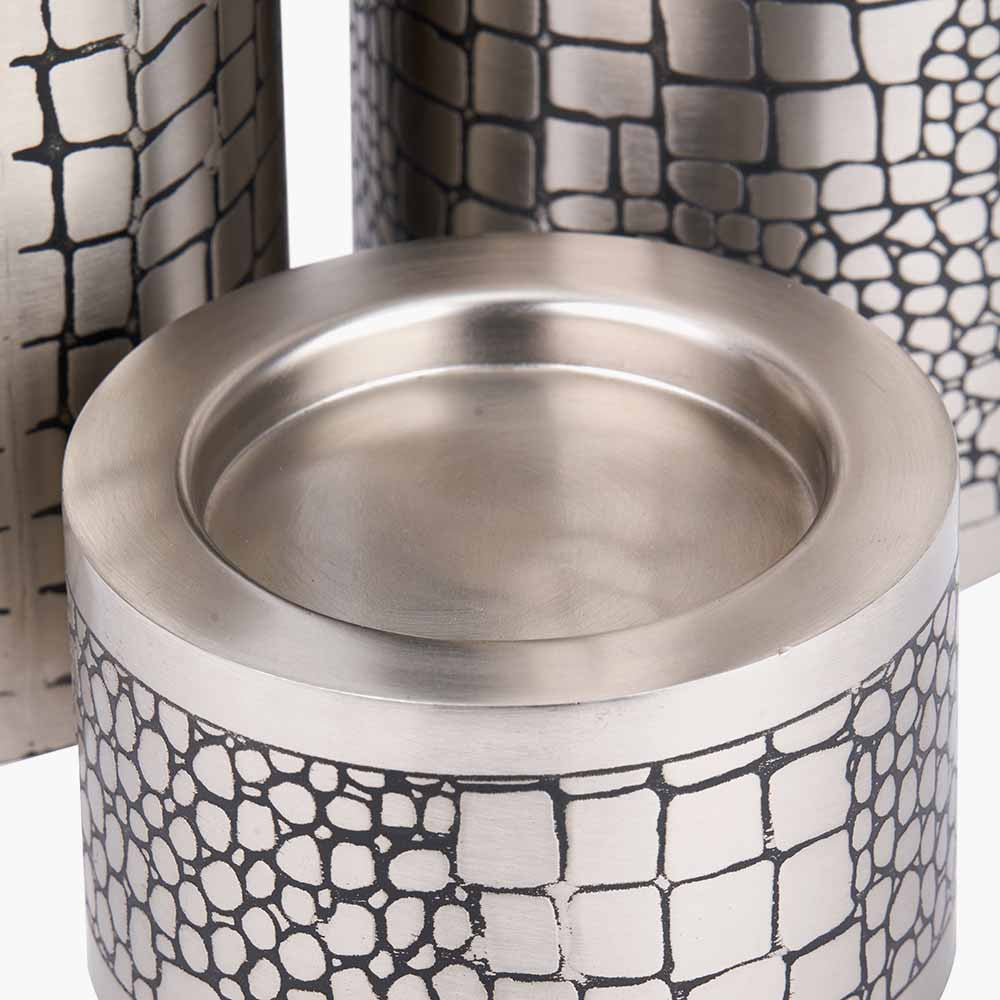 S/3 Antique Silver Croc Print Candle Holder