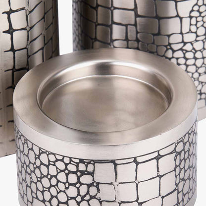 S/3 Antique Silver Croc Print Candle Holder