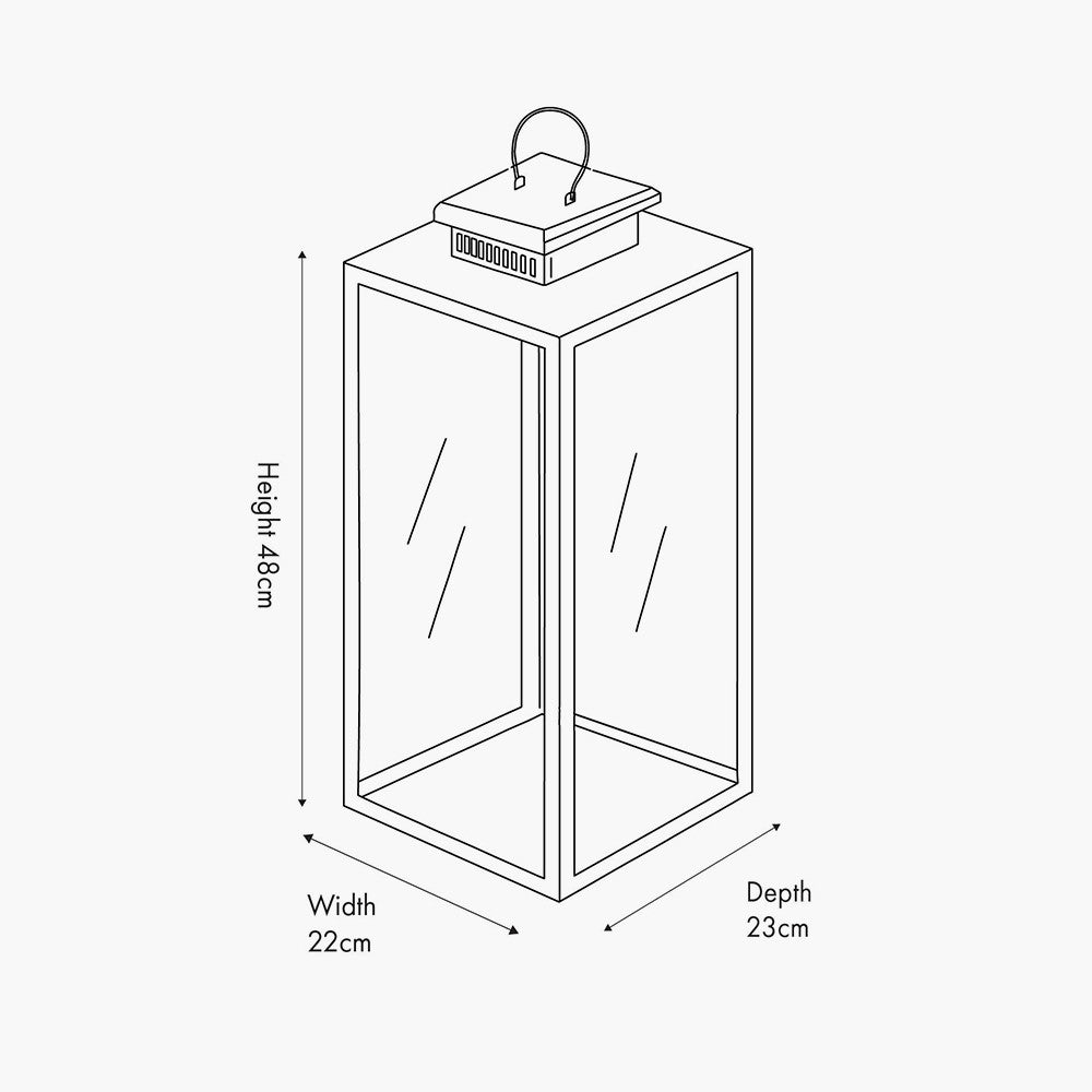 Black Stainless Steel and Glass Large Rectangular Lantern