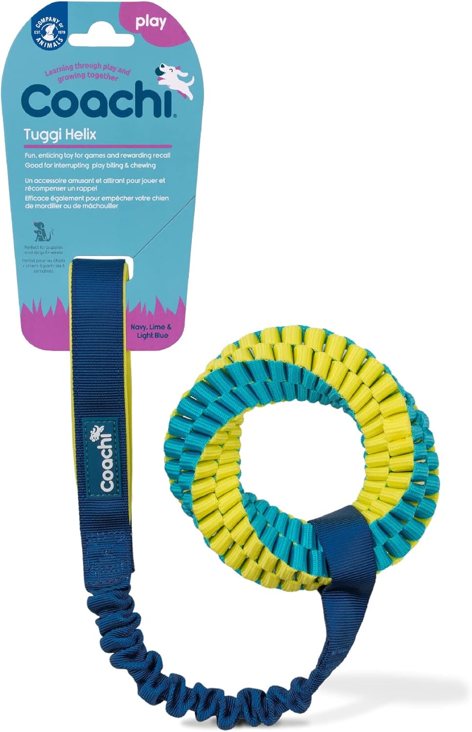 Coachi Tuggi Helix Dog Toy - Navy, Lime & Blue