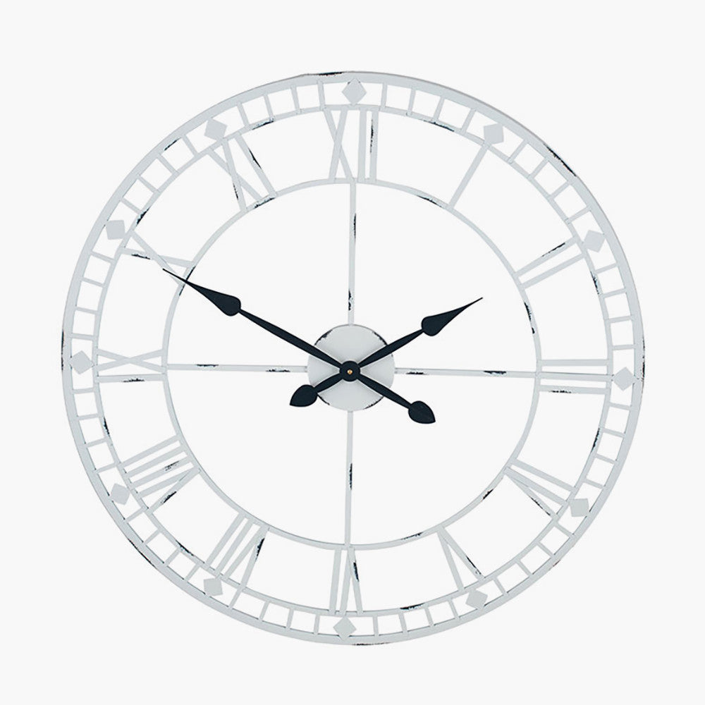 Antique Grey Metal Round Wall Clock Large