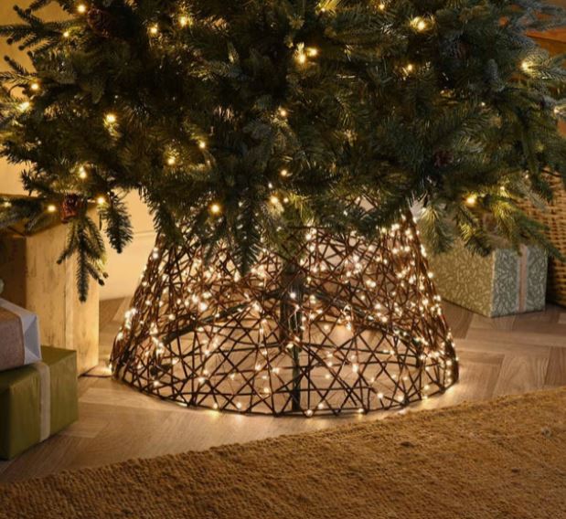 Festive LED Lit Brown Christmas Tree Skirt - 70cm x 50cm