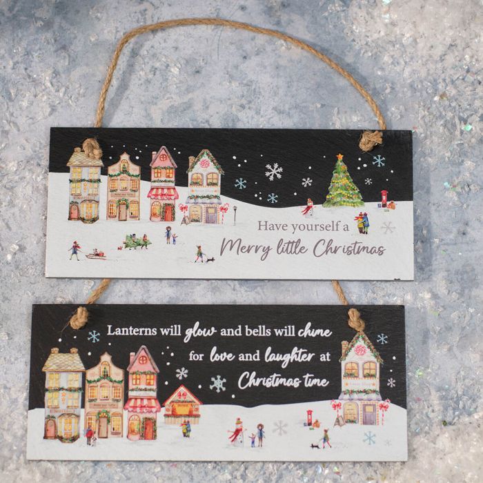 Christmas Market Scene Slate Plaque Assorted