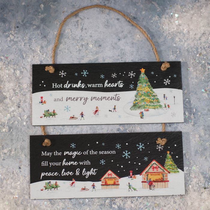 Christmas Market Scene Slate Plaque Assorted