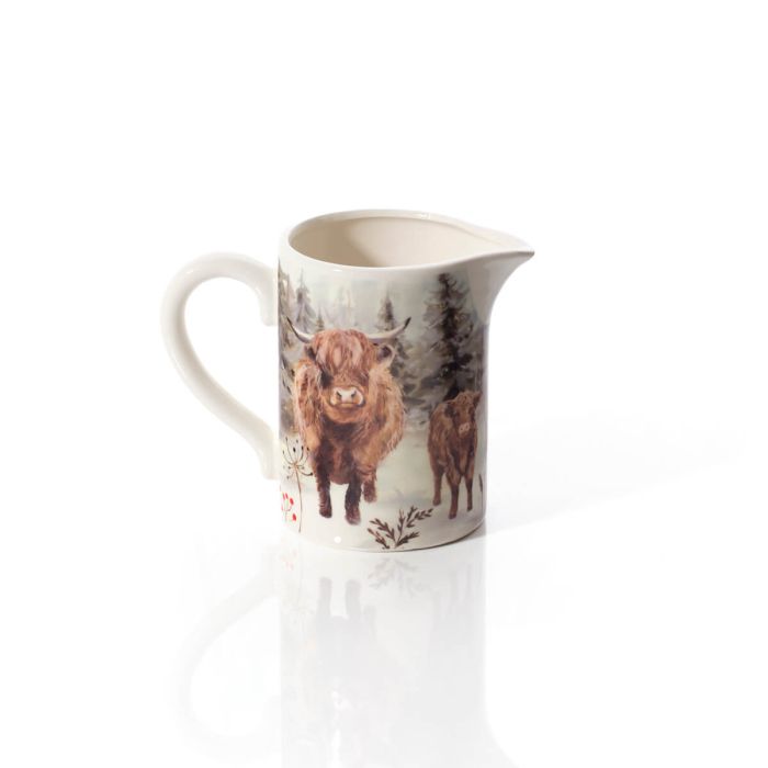 Frosted Highland Cow Scene Ceramic Jug