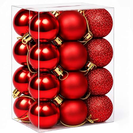 30 Piece Red Mixed Shatterproof Bauble Pack - 60mm