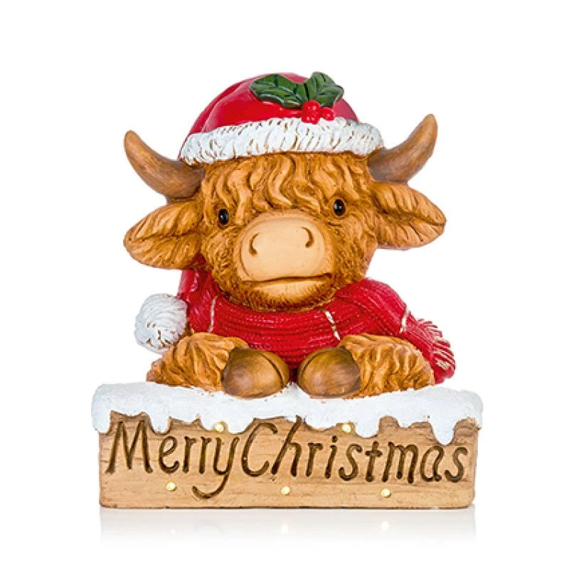 Battery Operated Lit Highland Cow Welcome Sign - 31cm