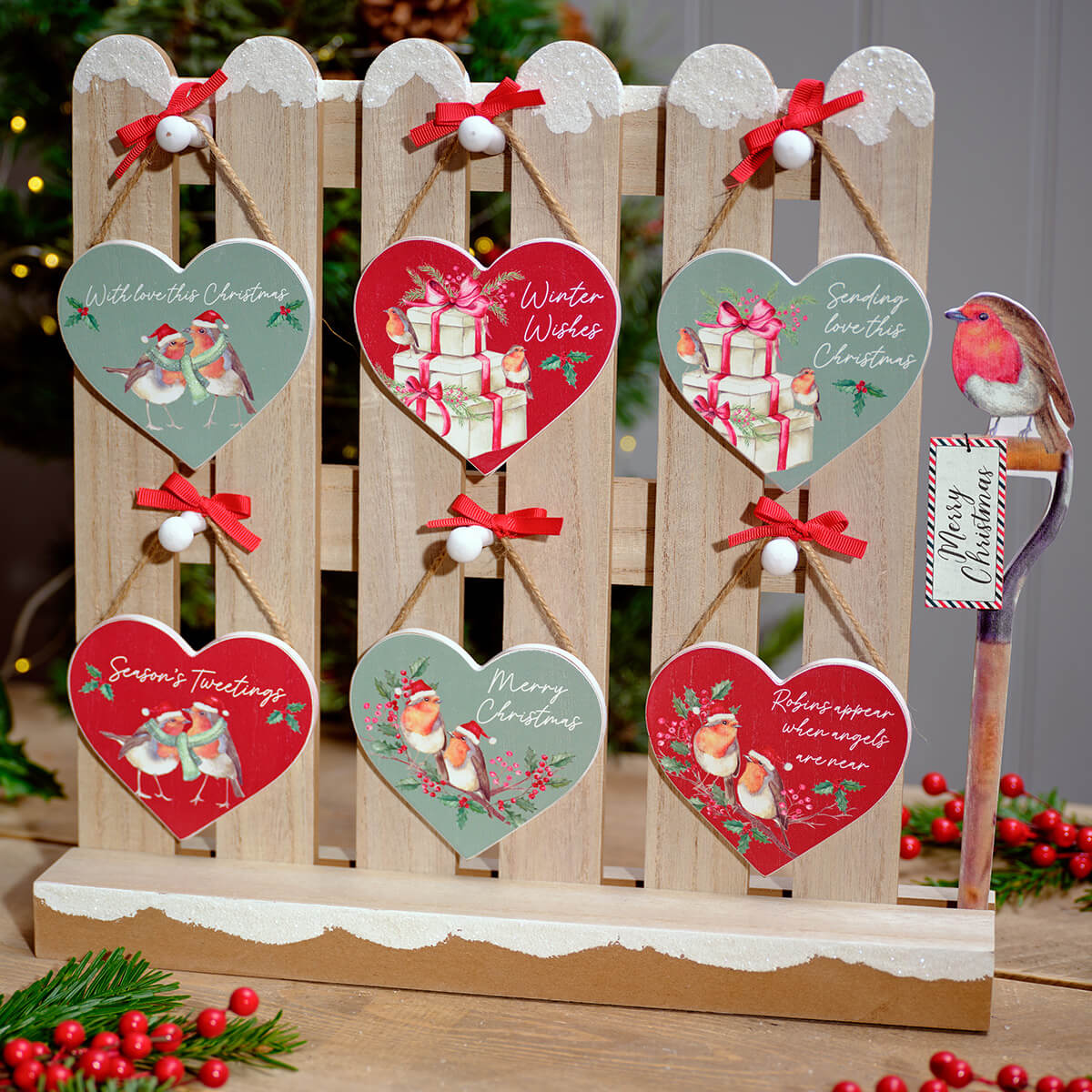 Heart Hangers with Robins - 6 Assorted