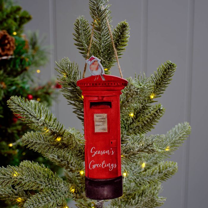 Christmas Robin Post Box Seasons Greetings Hanging Decoration