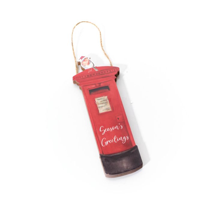 Christmas Robin Post Box Seasons Greetings Hanging Decoration