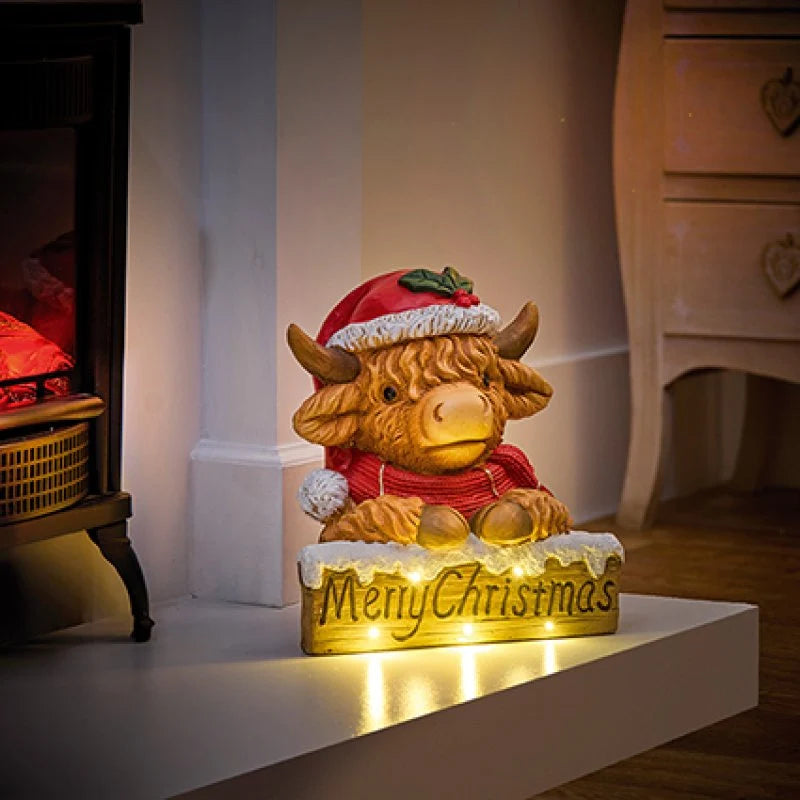 Battery Operated Lit Highland Cow Welcome Sign - 31cm