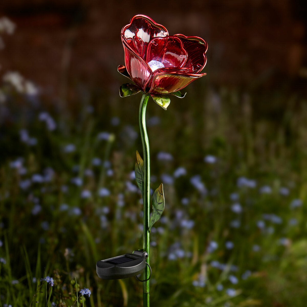 Red Rose Hand Painted Glass Solar Light