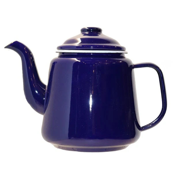 Enamel Teapot 14cm - Blue with White Rim