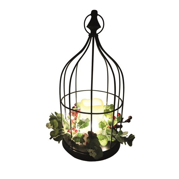 LED Cage Lantern Black 20x40cm