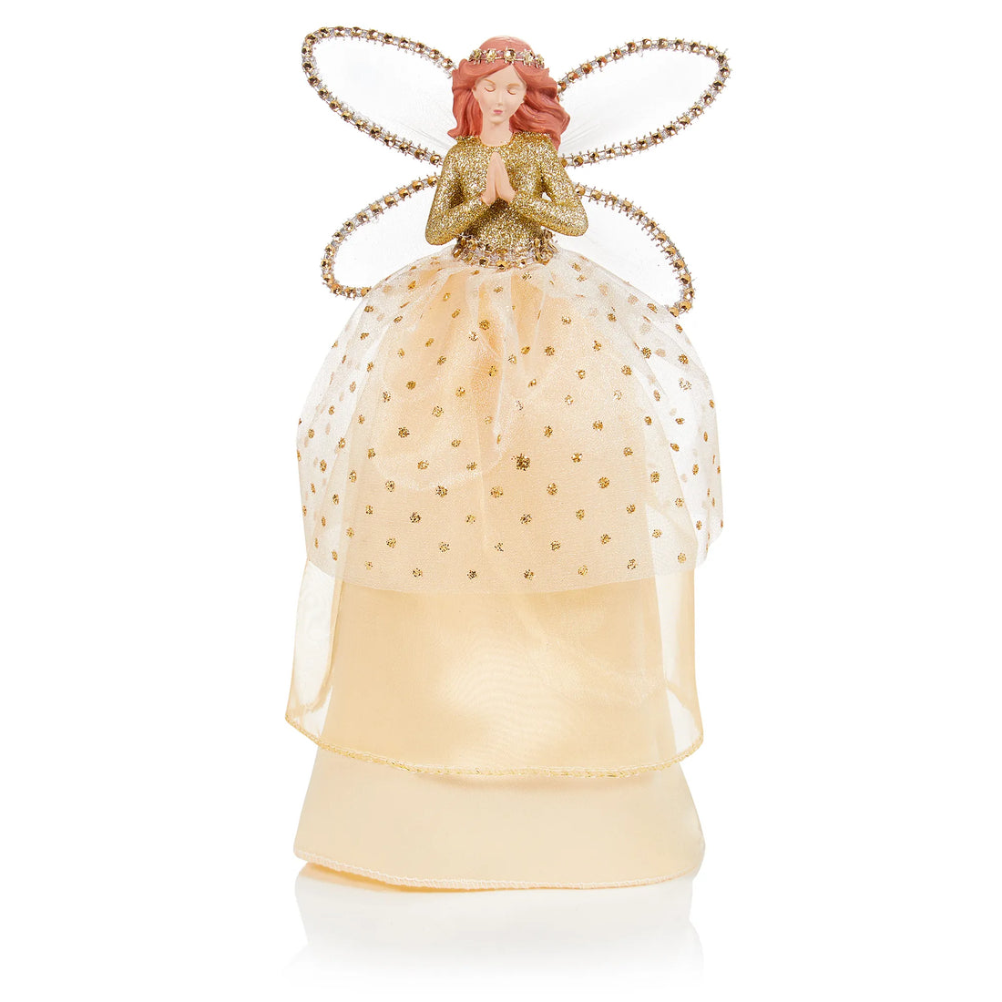 Champagne Gold Angel with Glitter Tree Topper - 28cm