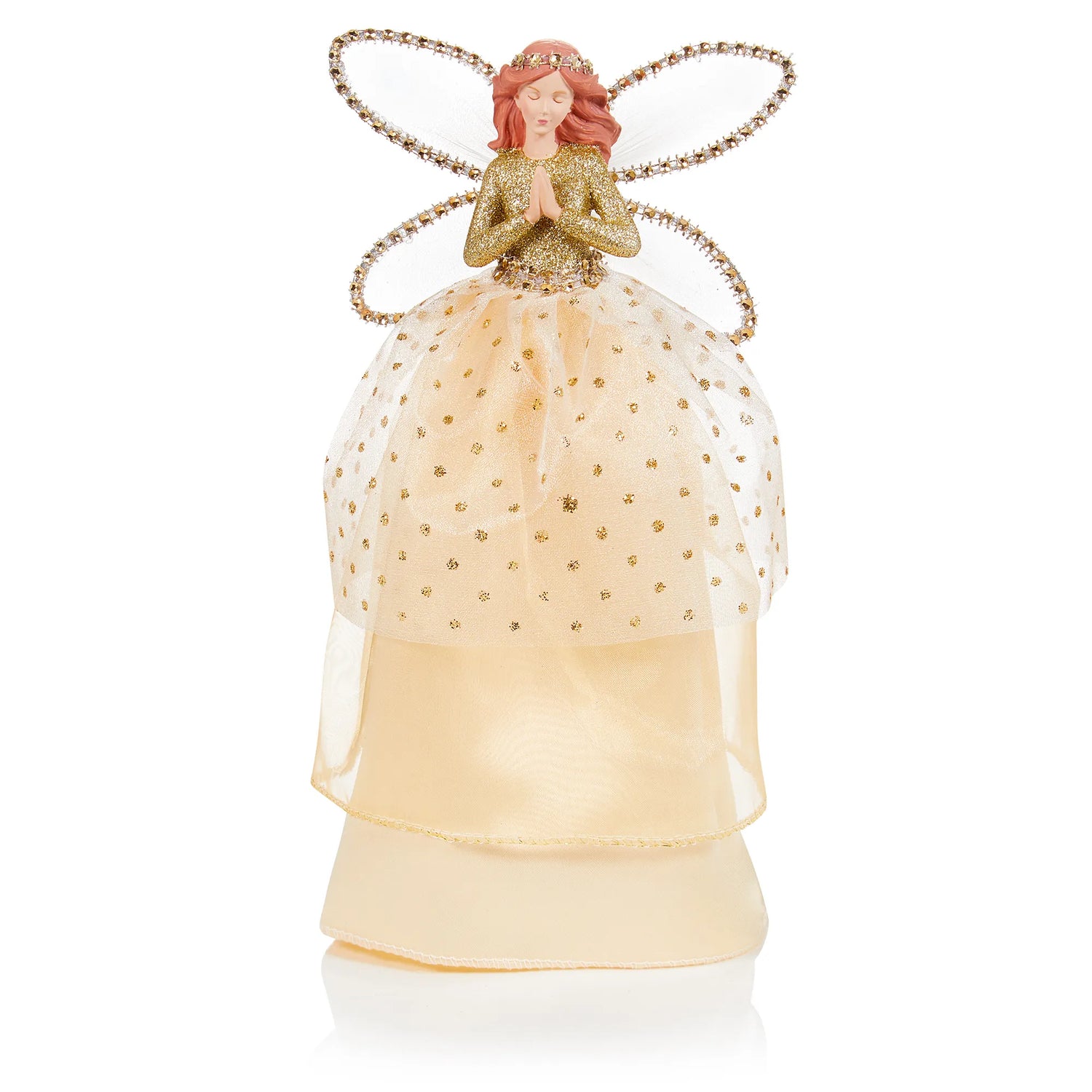 Champagne Gold Angel with Glitter Tree Topper - 28cm