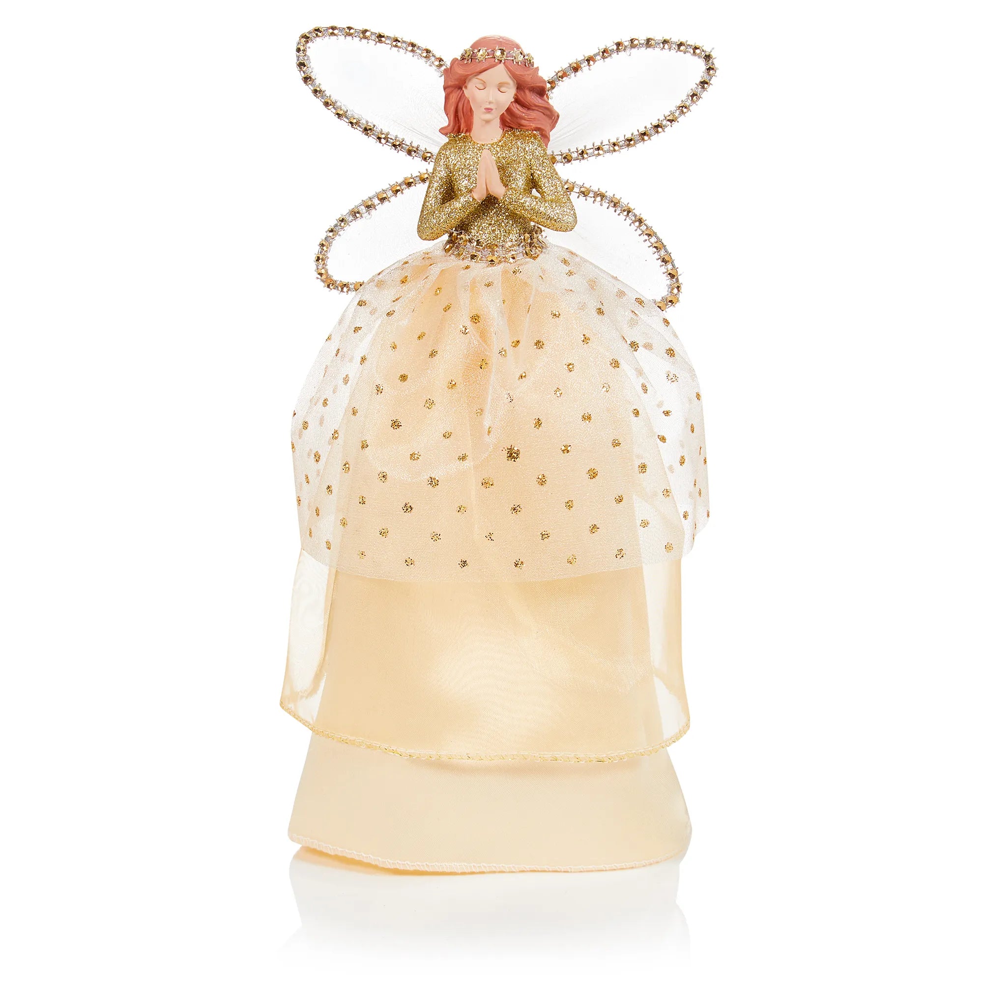 Champagne Gold Angel with Glitter Tree Topper - 28cm