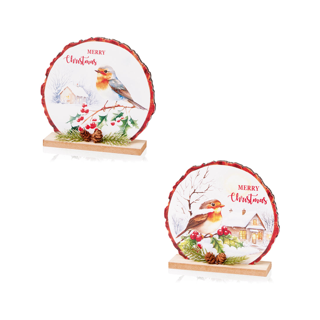 Wooden Robin Christmas Scene - 15cm