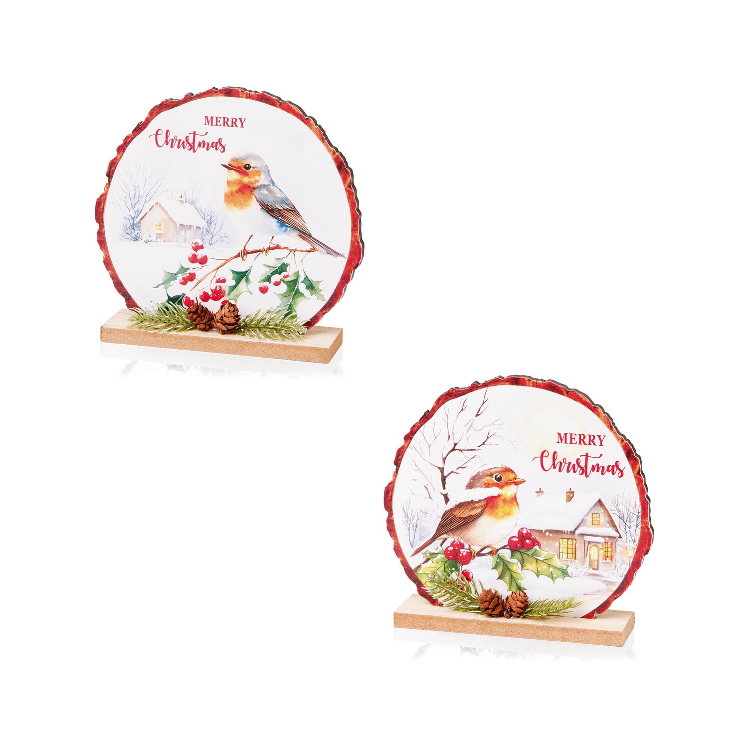 Wooden Robin Christmas Scene - 15cm
