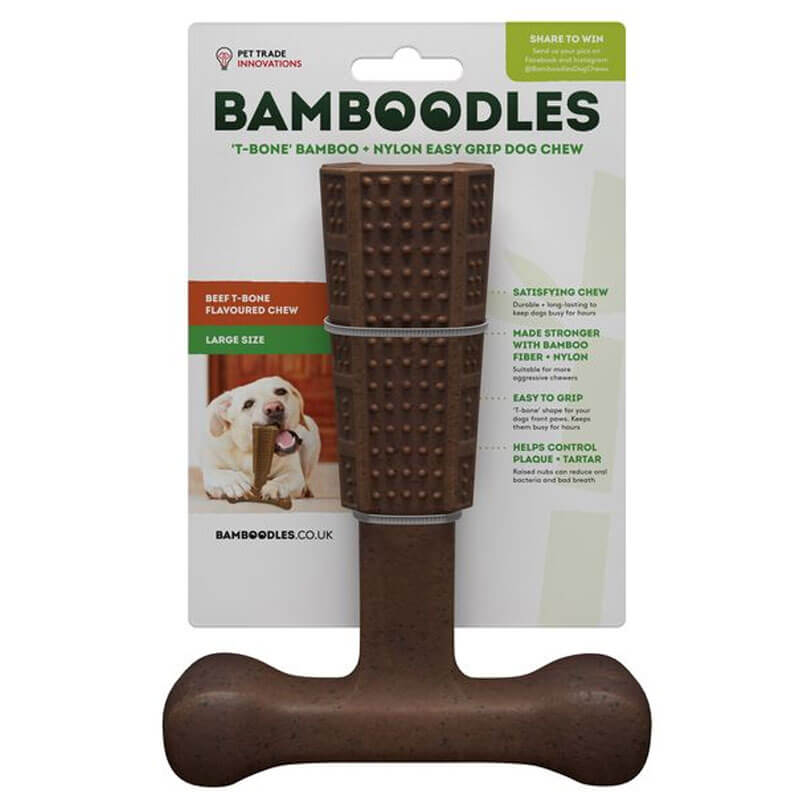Bamboodles T-Bone Bamboo &amp; Nylon Chew Toy - Beef