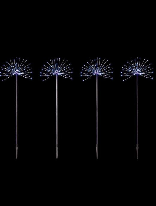 4pc 70cm Silver Sparkle Ball Pin Wire Path Light - White