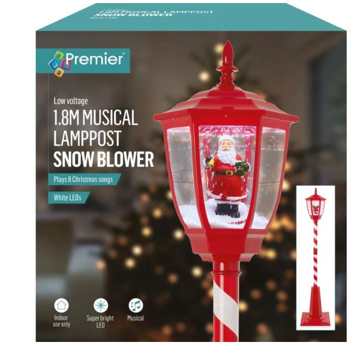 Premier 1.8m Red Light Up Muscial Festive Christmas Lamp Post with Santa