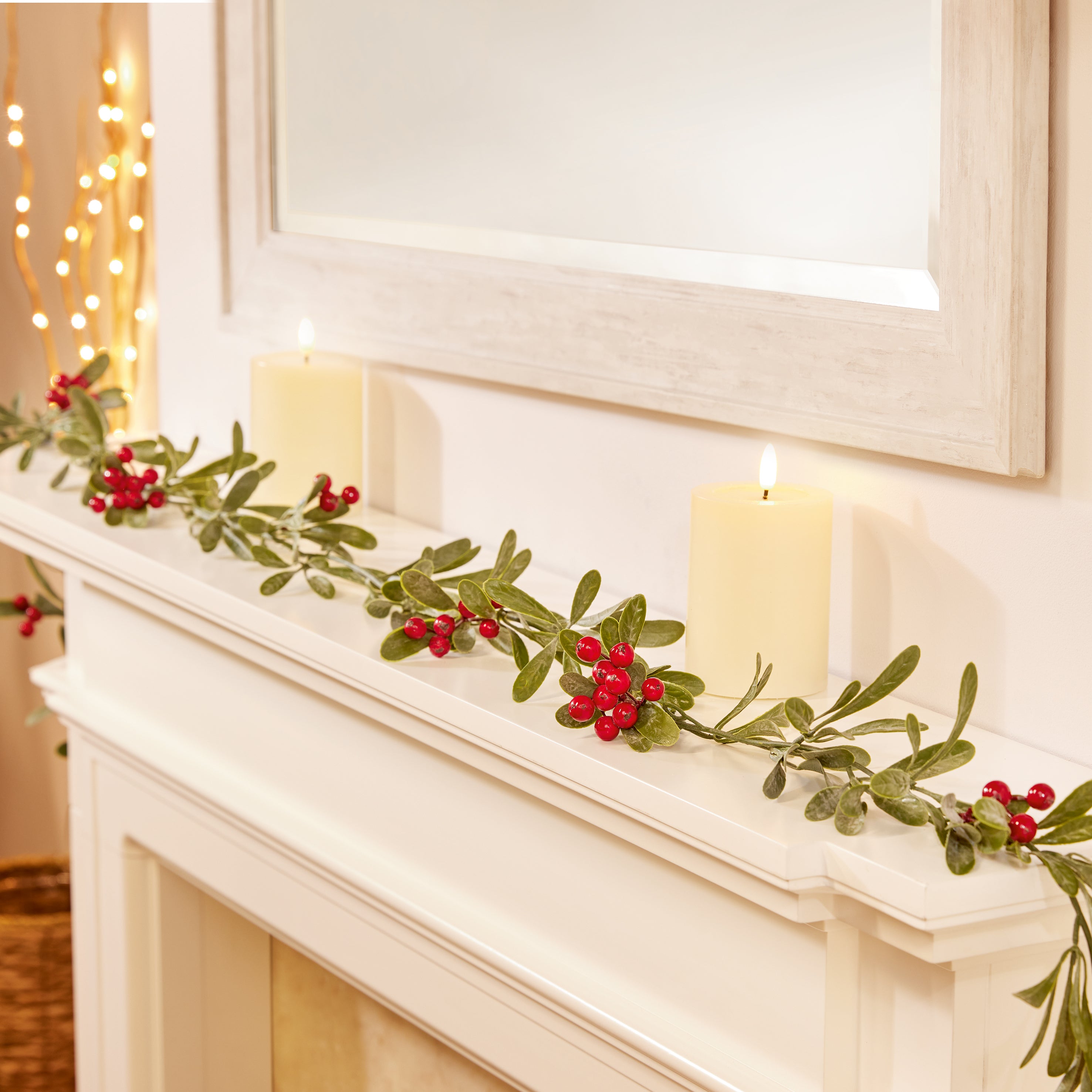 1.8m Dusty Mistletoe Garland Red Berries