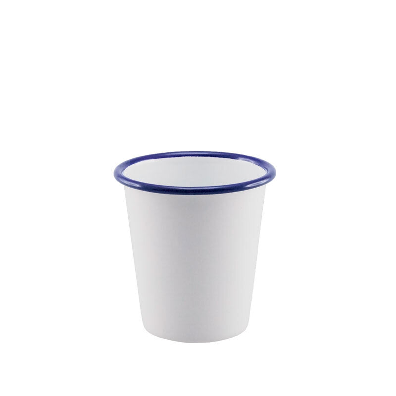 Enamel Tumbler Cup 8cm  - White with Blue Rim