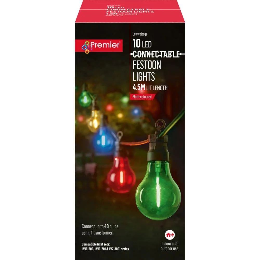 10 Outdoor Connectable Festoon Lights Party Lights - Multi Coloured