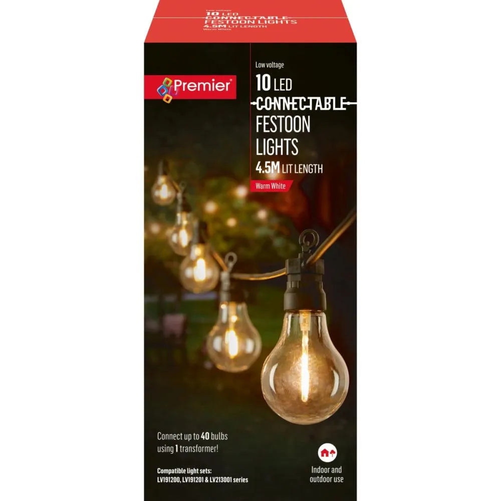 10 Outdoor Connectable Festoon Lights Party Lights - Warm White