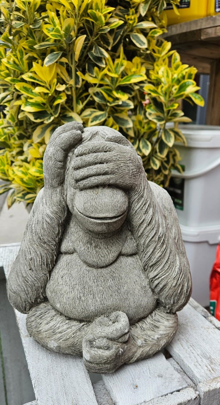 See No Evil Monkey Concrete Garden Ornament - 21cm