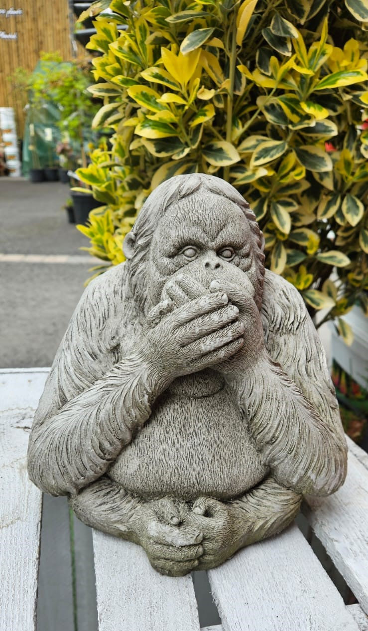 Speak No Evil Monkey Concrete Garden Ornament - 21cm