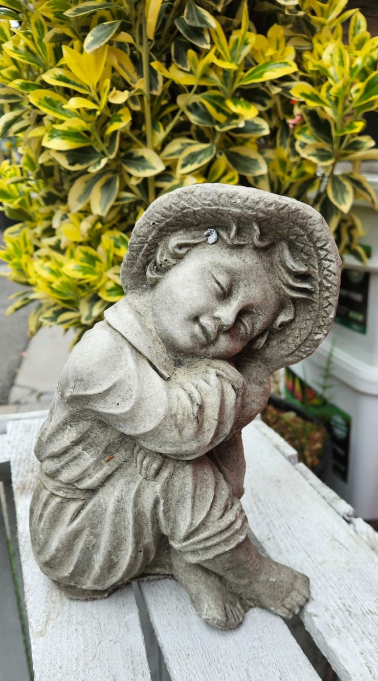 Resting Boy Concrete Garden Ornament - 22cm