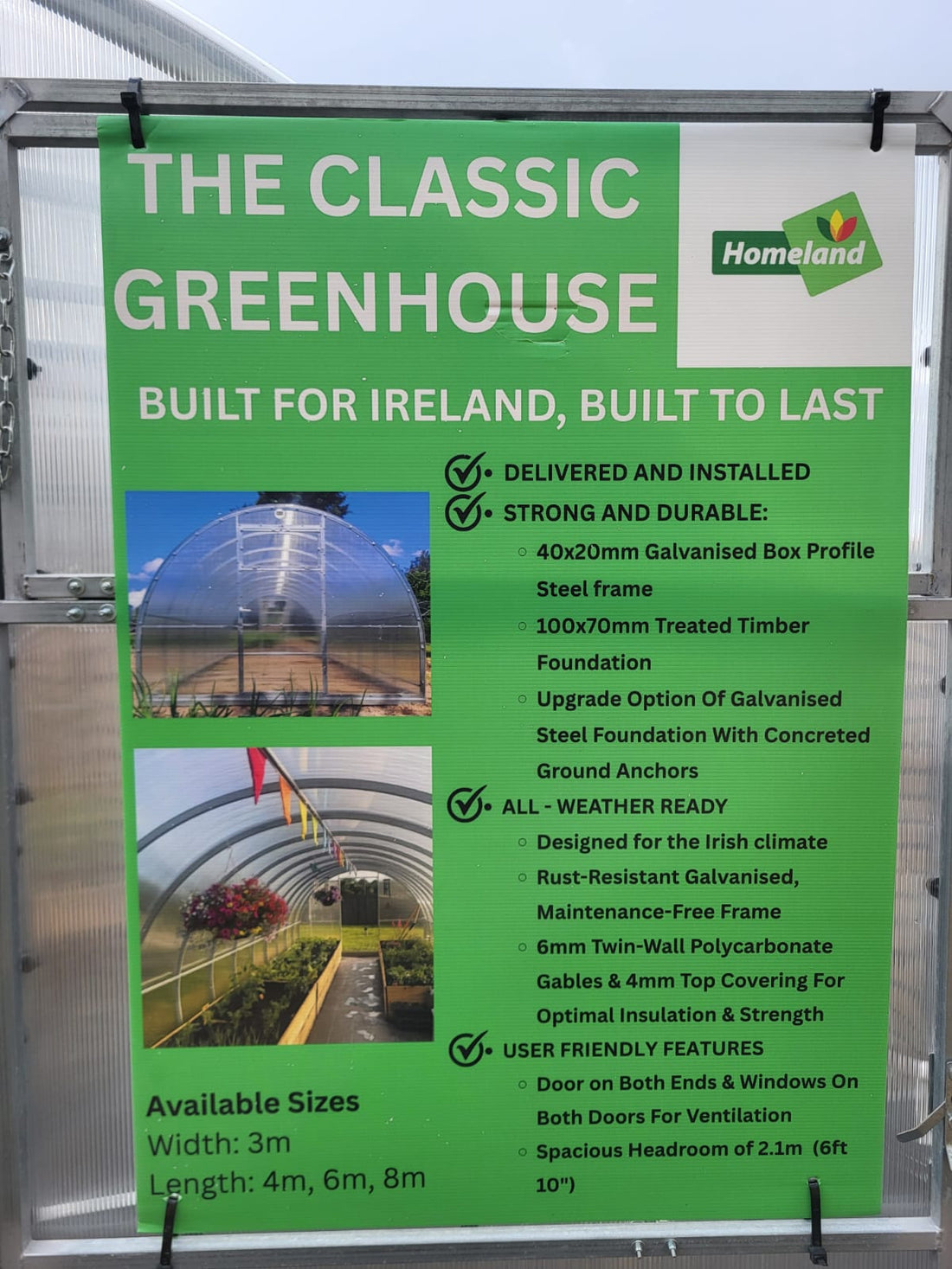 Classic Polycarbonate Greenhouse 3m X 8m