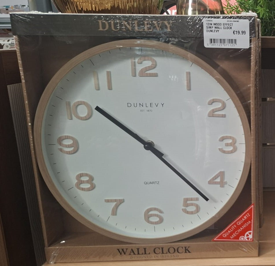 Dunleavy 12 inch Wood Effect Simple Wall Clock