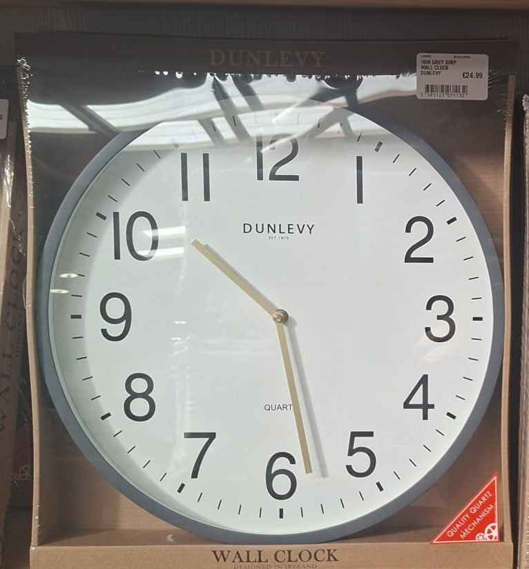 Dunleavy 16inch Simple Wall Clock - Grey