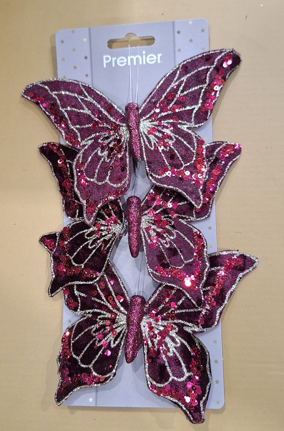 Set of 3 Plum Butterfly Clips - 14.5cm