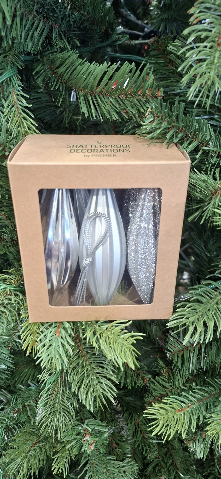 6 Piece Silver Shatterproof Droplet Decorations - 11cm