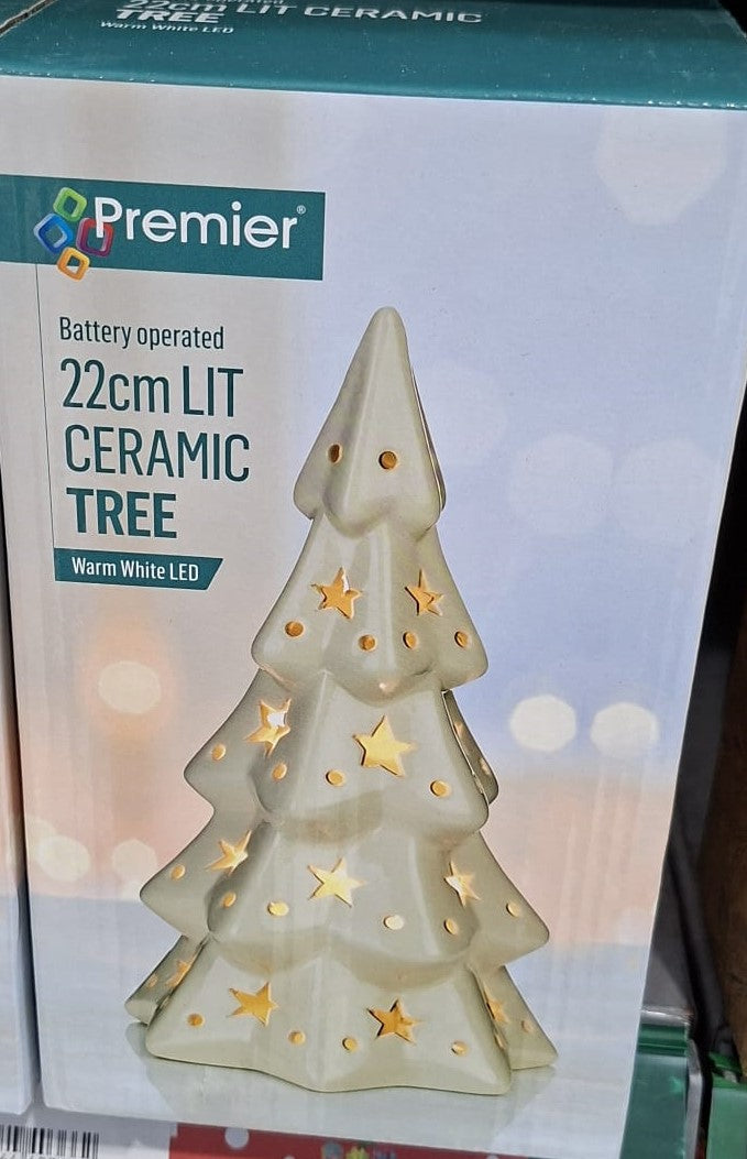 22cm Lit Ceramic Tree - Warm White LED