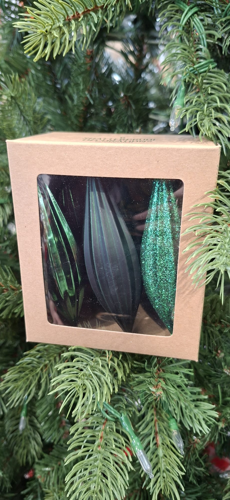 6 Piece Dark Green Shatterproof Droplet Decorations - 11cm