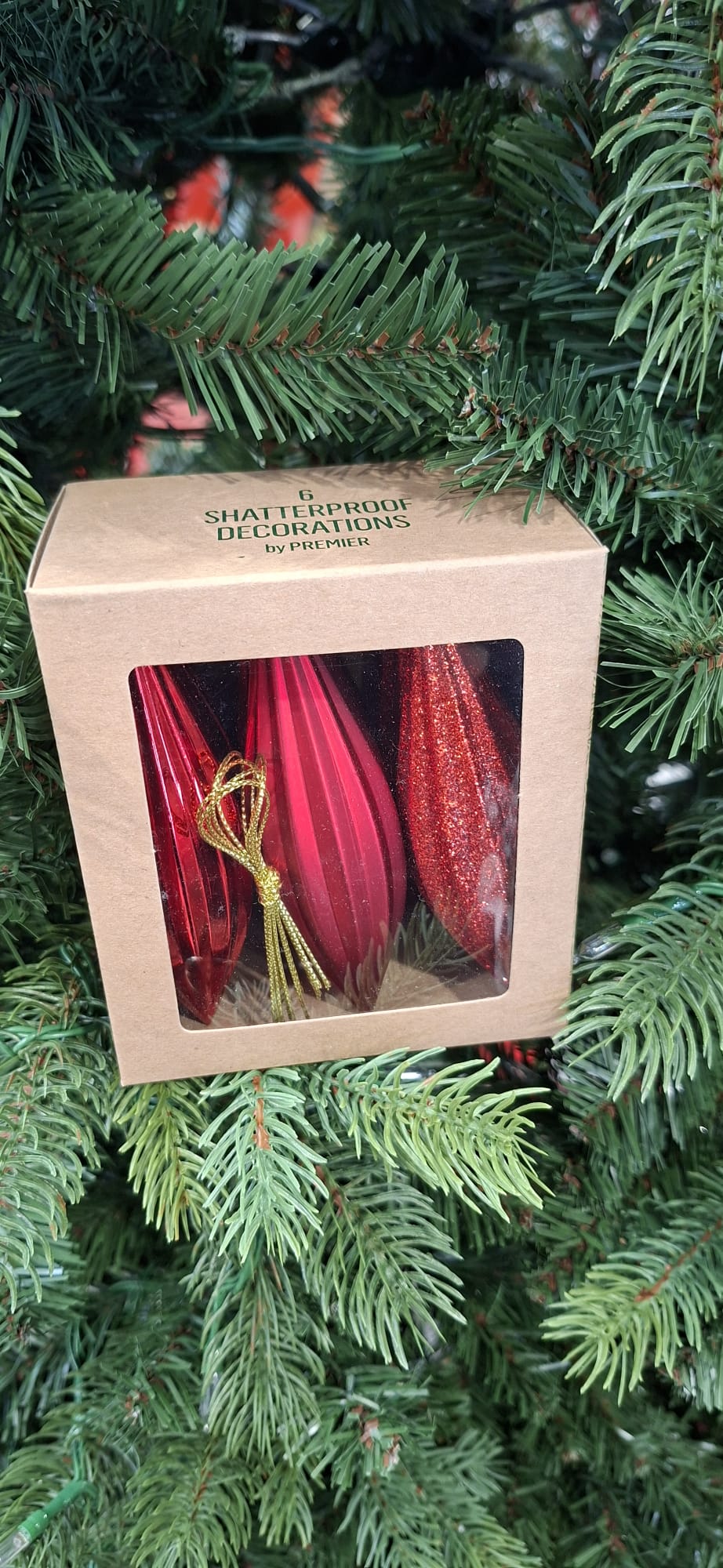 6 Piece Red Shatterproof Droplet Decorations - 11cm