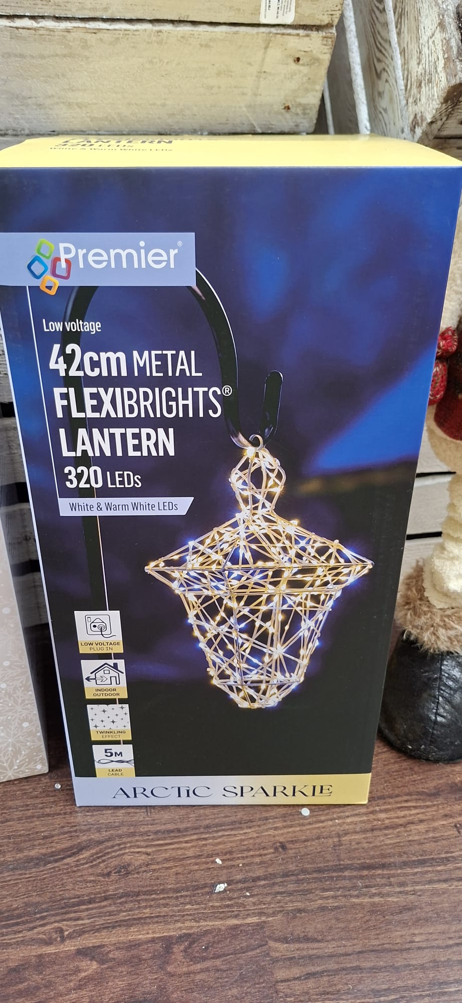 42cm Twinkling Lit FlexiBrights White Metal Hanging Lantern with 320 White and Warm White LEDs