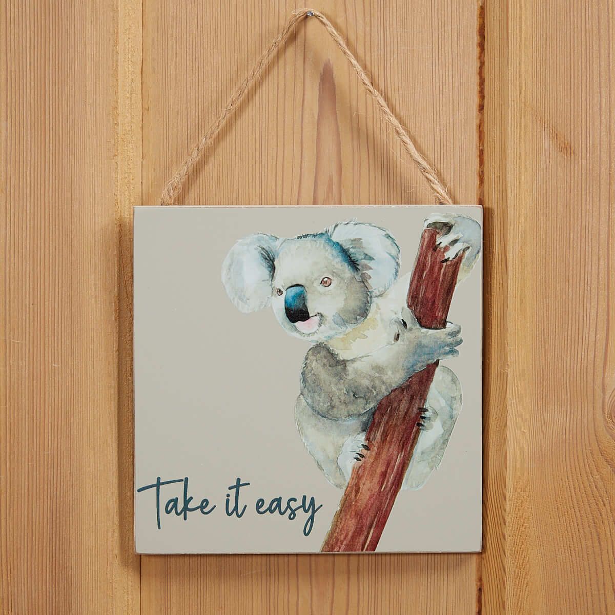 Koala Humour Plaque Take It Easy Taupe Wood